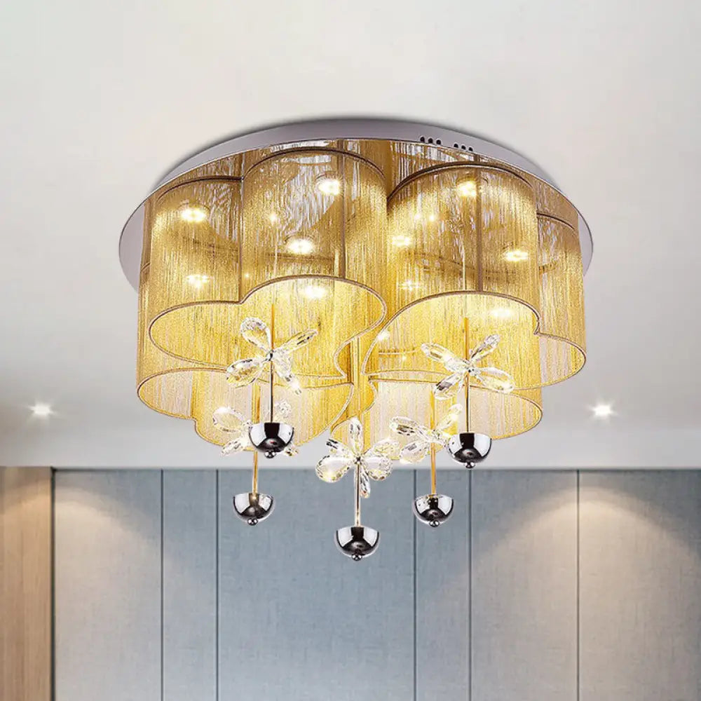 Lámpara de techo empotrada DecorBites™ Moderna en rosa y dorado con forma de trébol y flores de cristal - Lámpara LED de salón de tela romántica