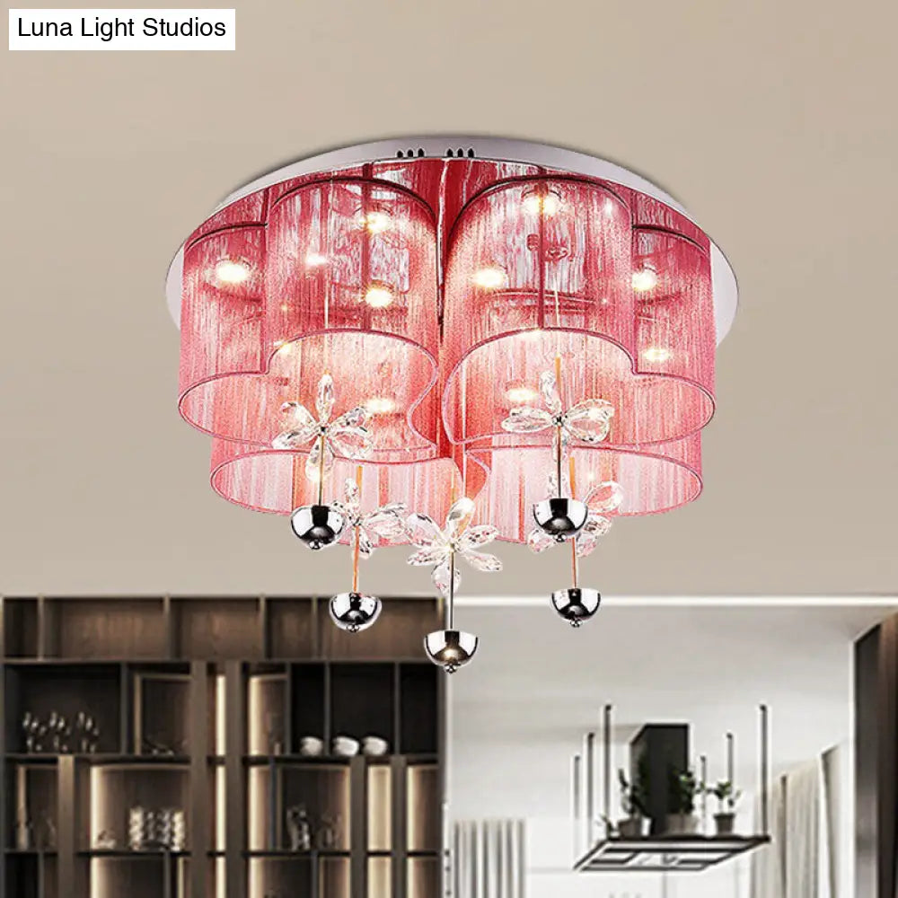 Lámpara de techo empotrada DecorBites™ Moderna en rosa y dorado con forma de trébol y flores de cristal - Lámpara LED de salón de tela romántica
