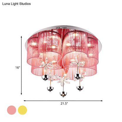 Lámpara de techo empotrada DecorBites™ Moderna en rosa y dorado con forma de trébol y flores de cristal - Lámpara LED de salón de tela romántica