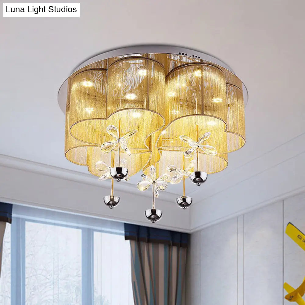 Lámpara de techo empotrada DecorBites™ Moderna en rosa y dorado con forma de trébol y flores de cristal - Lámpara LED de salón de tela romántica