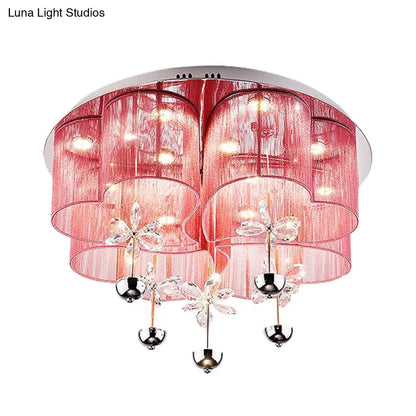 Lámpara de techo empotrada DecorBites™ Moderna en rosa y dorado con forma de trébol y flores de cristal - Lámpara LED de salón de tela romántica