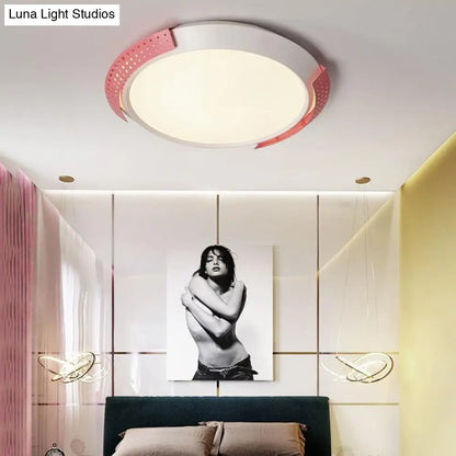 DecorBites™ DecorBites™ Modern Pink/Gold Hollow Metal Ceiling Fixture - 16"/19.5" Round Flush Mount Light for Bedroom
