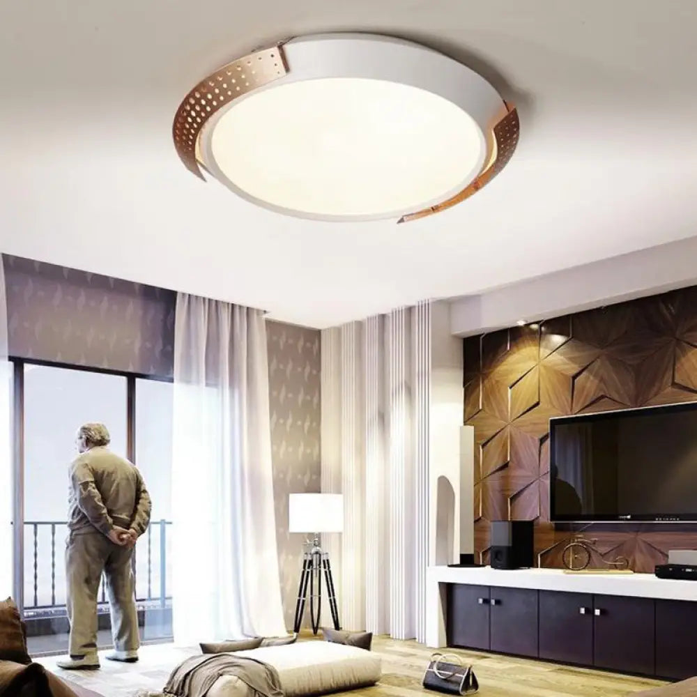 DecorBites™ DecorBites™ Modern Pink/Gold Hollow Metal Ceiling Fixture - 16"/19.5" Round Flush Mount Light for Bedroom