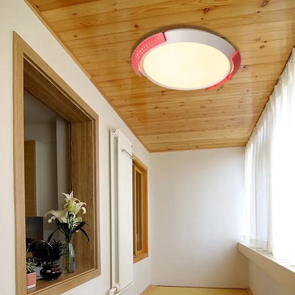 DecorBites™ DecorBites™ Modern Pink/Gold Hollow Metal Ceiling Fixture - 16"/19.5" Round Flush Mount Light for Bedroom