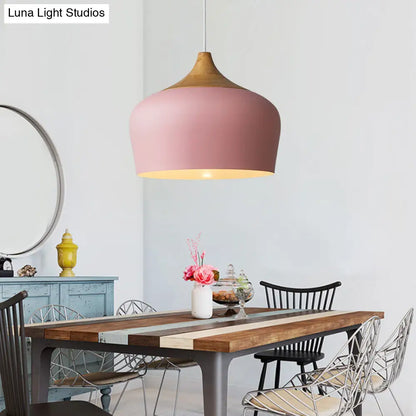 Modern Pink/Green Domed Pendant Light Fixture 12"/14" Wide - Metal Hanging Lamp Kit for Kitchen