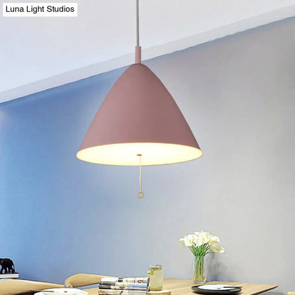 Modern Pink Metal Pendant Light with Conical Shade - Single Bulb Hanging Ceiling Fixture