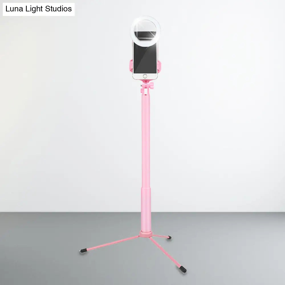 DecorBites™ DecorBites™ Modern Pink Mirror Mobile Phone Holder with LED Fill Lamp & Circular Metal Shade