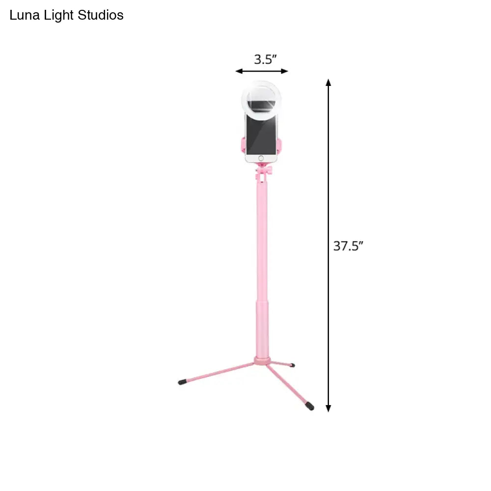 DecorBites™ DecorBites™ Modern Pink Mirror Mobile Phone Holder with LED Fill Lamp & Circular Metal Shade