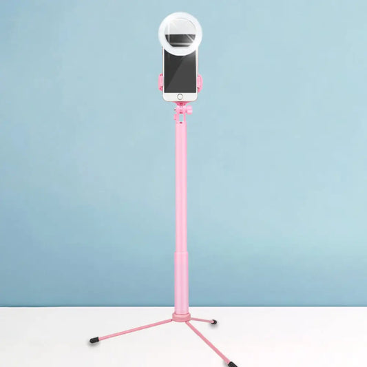 DecorBites™ DecorBites™ Modern Pink Mirror Mobile Phone Holder with LED Fill Lamp & Circular Metal Shade