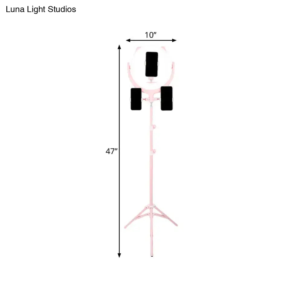 Pink luna light studios modern ring light stand with adjustable height and triple phone mounts 110v-120v 220v-240v