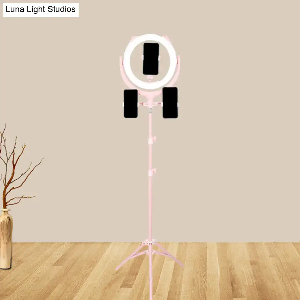 Modern pink triple phone stand ring light with 110v-120v and 220v-240v compatibility on matching stand
