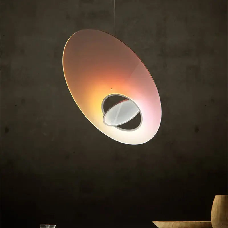 Modern pink and white oval glass pendant light with translucent shade and inner white element for decorbites colorful pendant