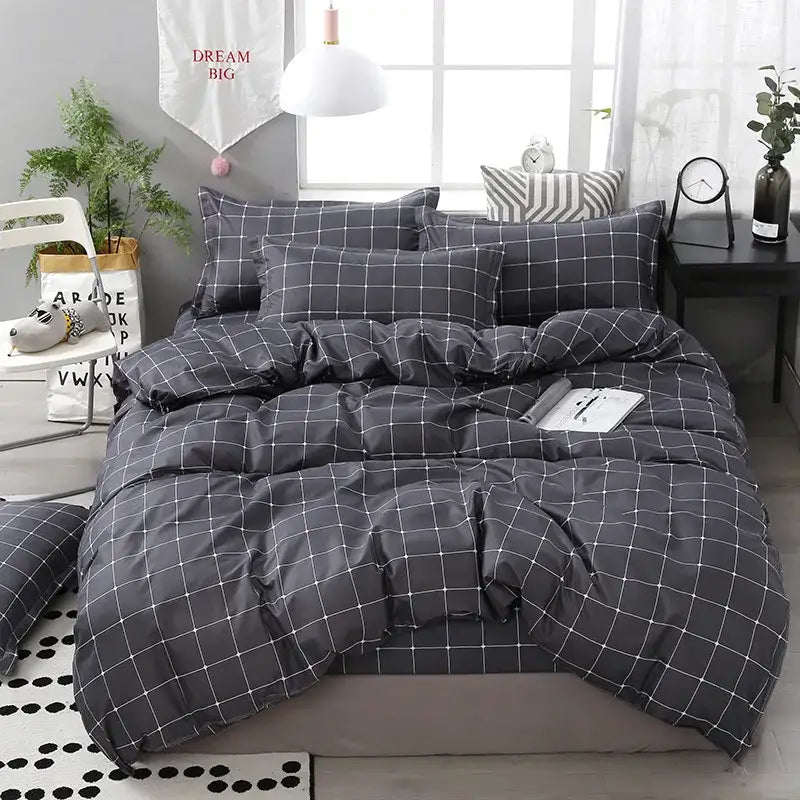Gray and white checkered soft quilted duvet set from decorbites cartoon printed bedding sets for modern bedroom decor