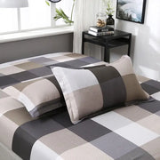 Modern plaid cartoon printed bedding sets with black beige gray and white pillowcases in a decorbites cartoon printed design