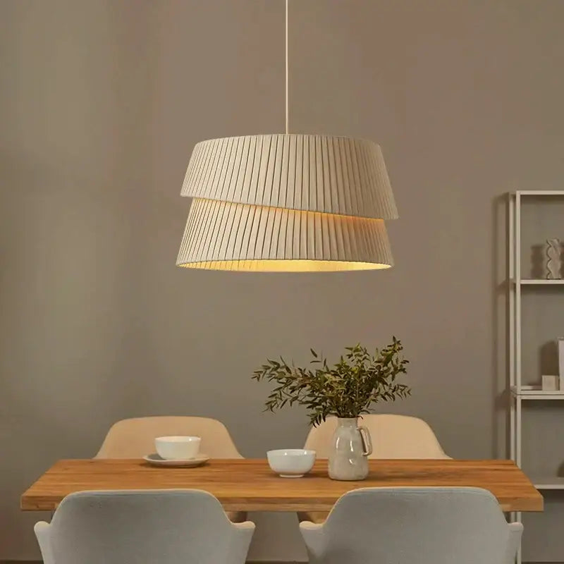 Beige pleated fabric pendant light with warm glow for modern decorbites cream led ceiling chandelier in living room