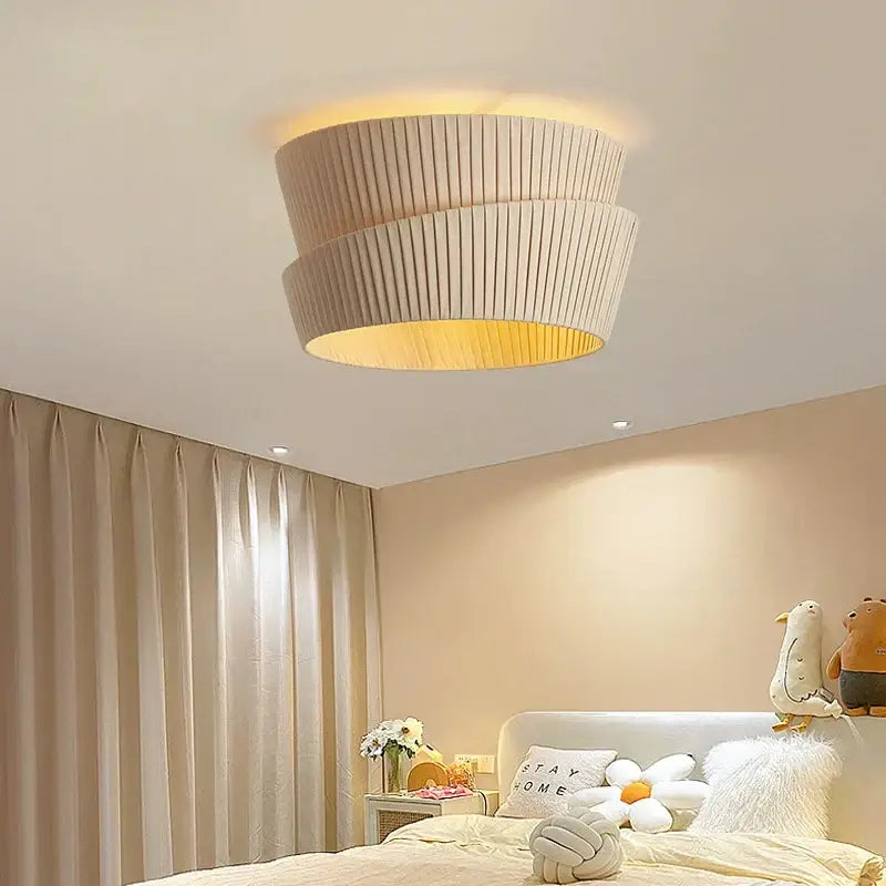 Modern pleated cream led ceiling chandelier with warm glowing interior for living room decorbites cream led ceiling lighting