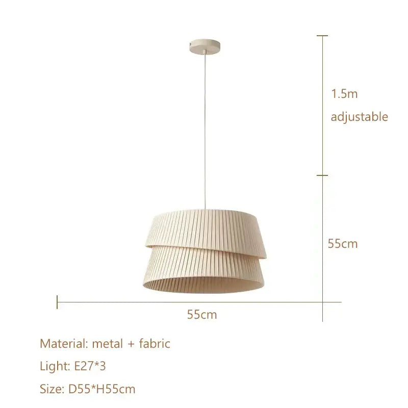 Beige tiered pendant light with pleated fabric shades and metal frame cream led ceiling chandelier by decorbites