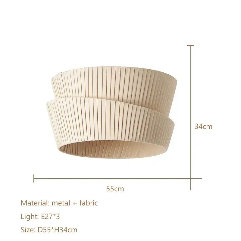 Beige pleated metal and fabric pendant light with three e27 bulbs modern decorbites cream led ceiling chandelier
