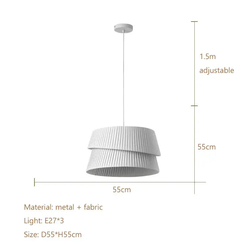 Modern pleated cream led ceiling chandelier with white tiered pendant fabric shades and metal frame for living room decorbites cream led
