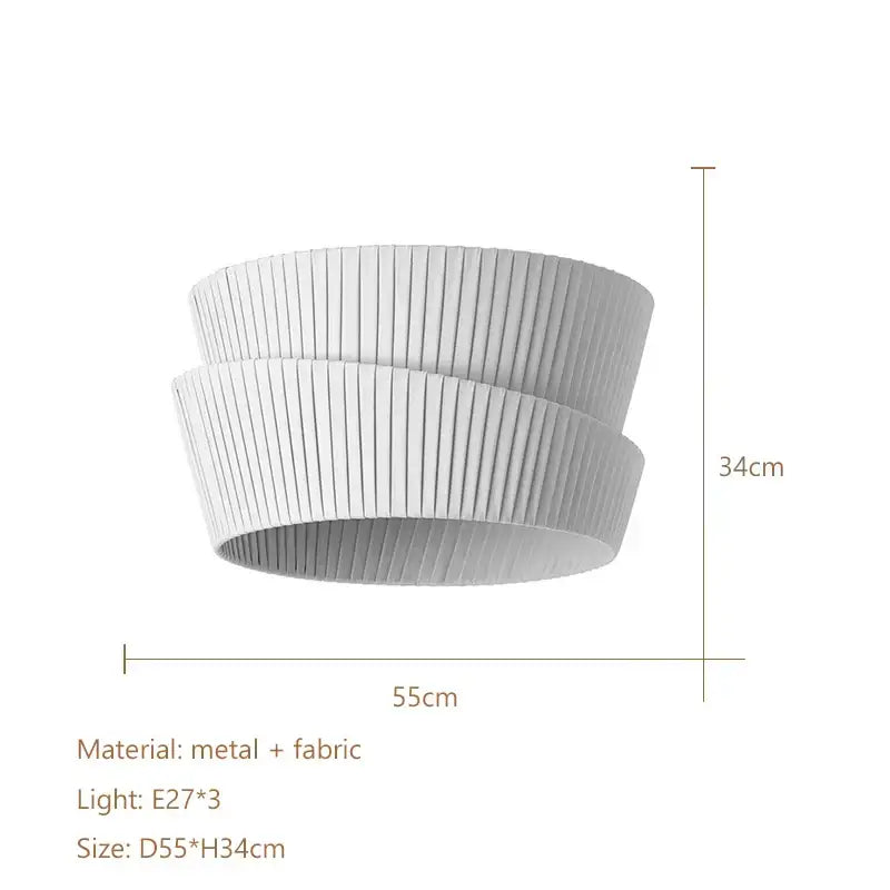 Modern pleated cream led ceiling chandelier with white metal and fabric pendant and three e27 bulb sockets by decorbites