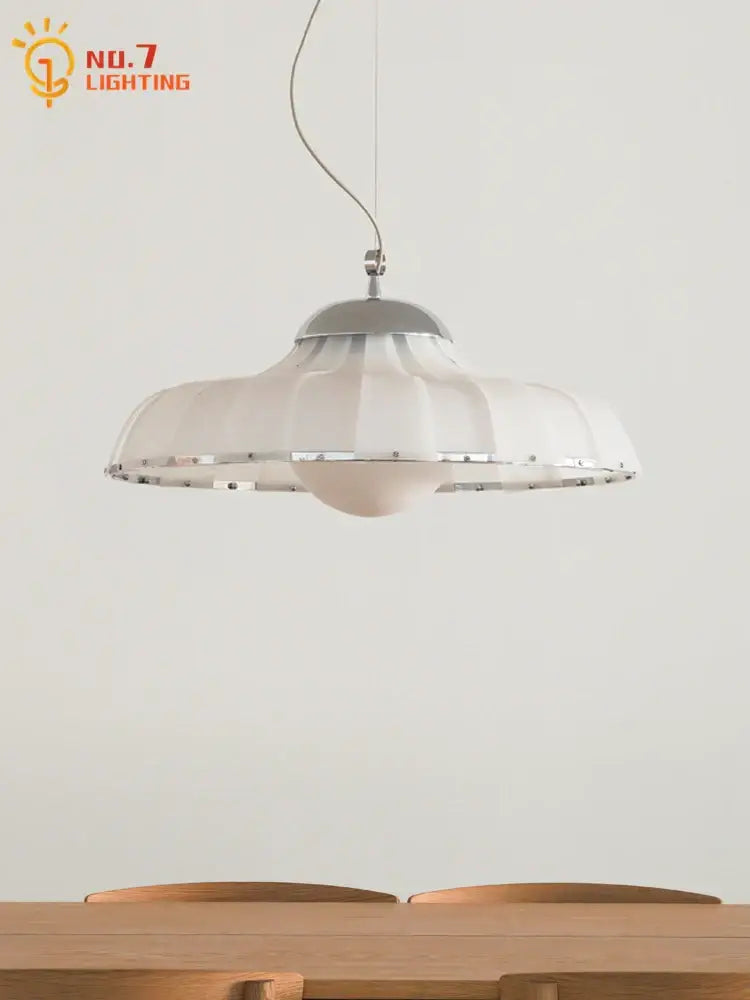 Modern white double diffuse pendant lights with pleated fluted glass shade and chrome accents for dining room lighting