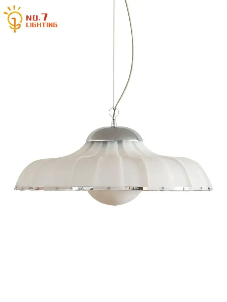 Modern pleated off white double diffuse pendant lights with frosted glass and polished chrome accents for dining rooms