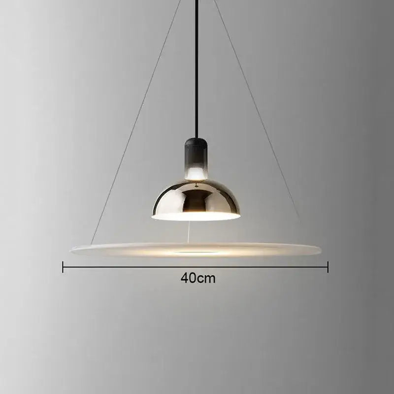 Modern polished brass and white flying saucer chandelier with sleek dome and minimalist shade by decorbites flying saucer