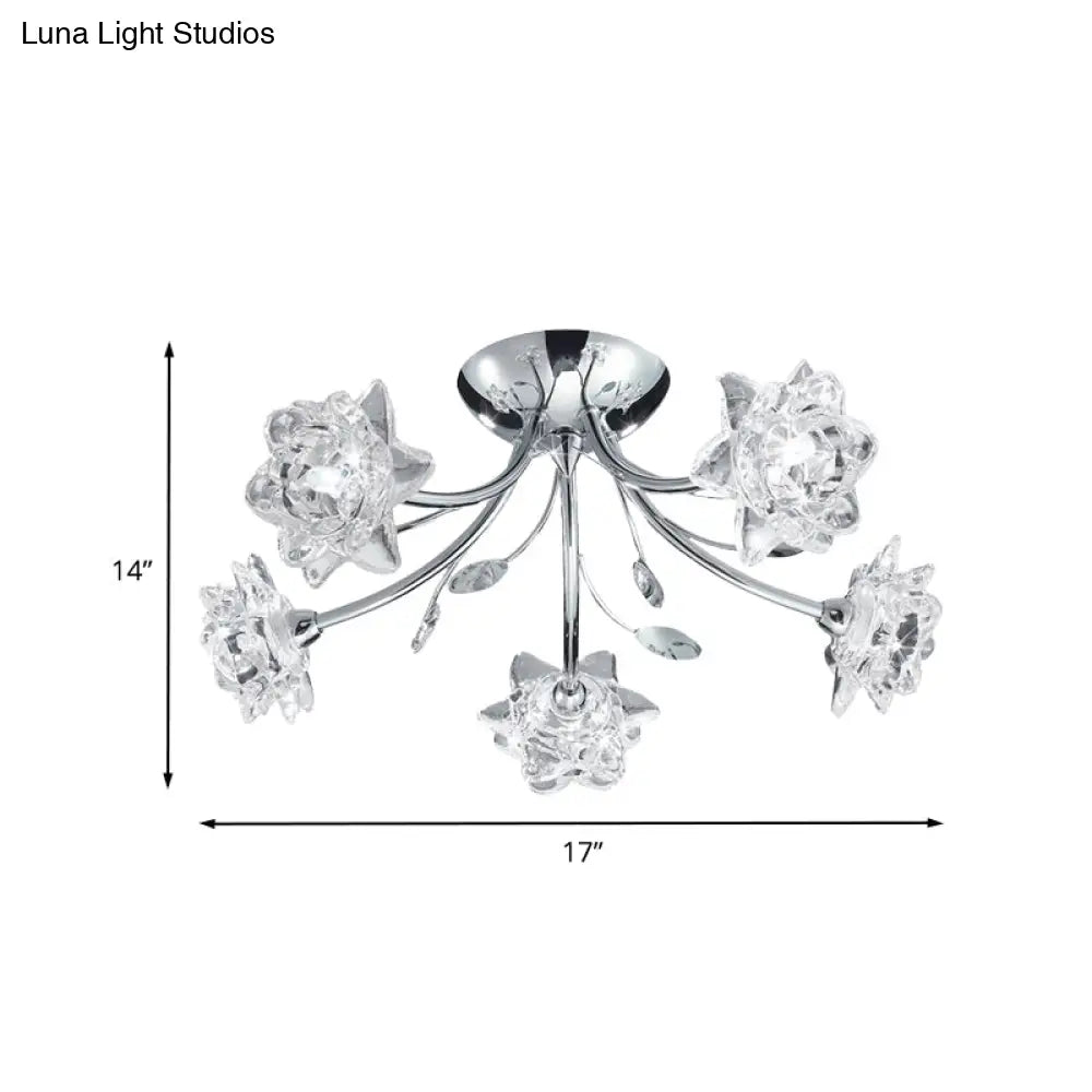 Lámpara de techo DecorBites™ DecorBites™ Moderna con diseño de flor de cristal en cromo pulido - Montaje semiempotrado de 5 luces