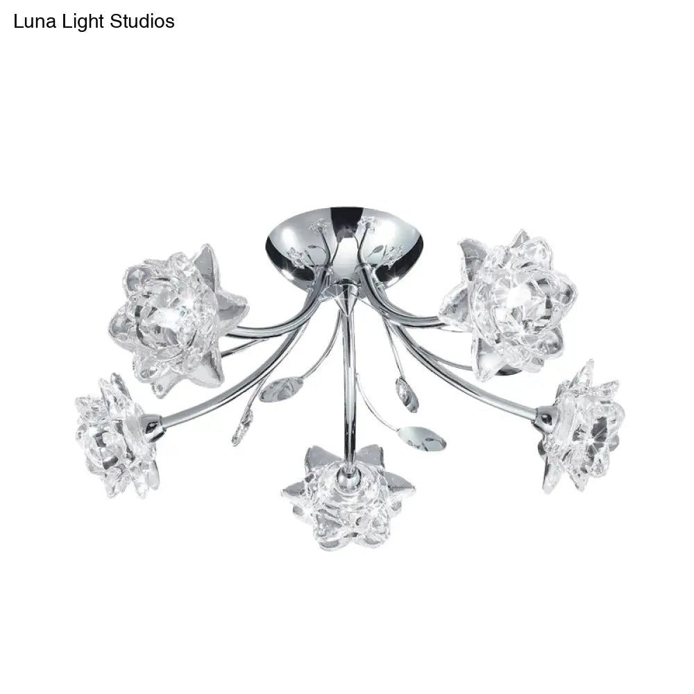 Lámpara de techo DecorBites™ DecorBites™ Moderna con diseño de flor de cristal en cromo pulido - Montaje semiempotrado de 5 luces