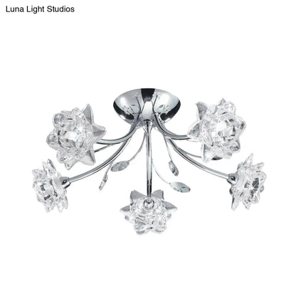 Lámpara de techo DecorBites™ DecorBites™ Moderna con diseño de flor de cristal en cromo pulido - Montaje semiempotrado de 5 luces