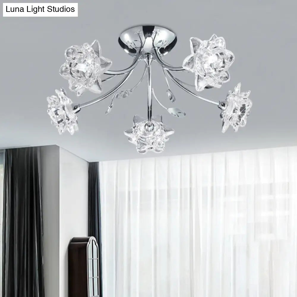 Lámpara de techo DecorBites™ DecorBites™ Moderna con diseño de flor de cristal en cromo pulido - Montaje semiempotrado de 5 luces
