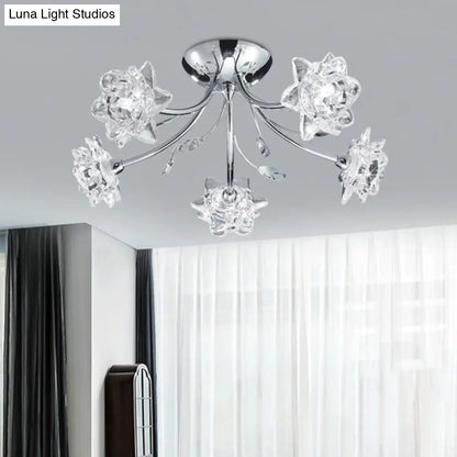 Lámpara de techo DecorBites™ DecorBites™ Moderna con diseño de flor de cristal en cromo pulido - Montaje semiempotrado de 5 luces