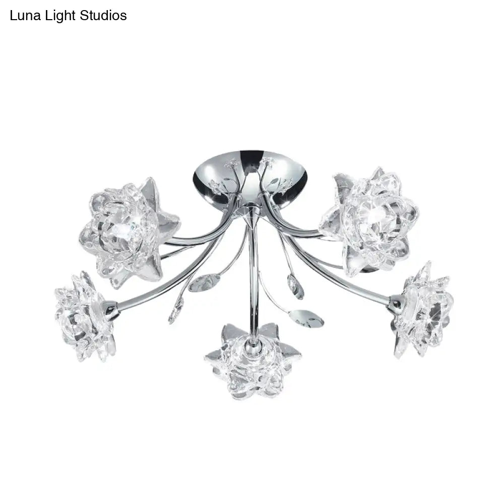 Lámpara de techo DecorBites™ DecorBites™ Moderna con diseño de flor de cristal en cromo pulido - Montaje semiempotrado de 5 luces