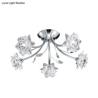 Lámpara de techo DecorBites™ DecorBites™ Moderna con diseño de flor de cristal en cromo pulido - Montaje semiempotrado de 5 luces
