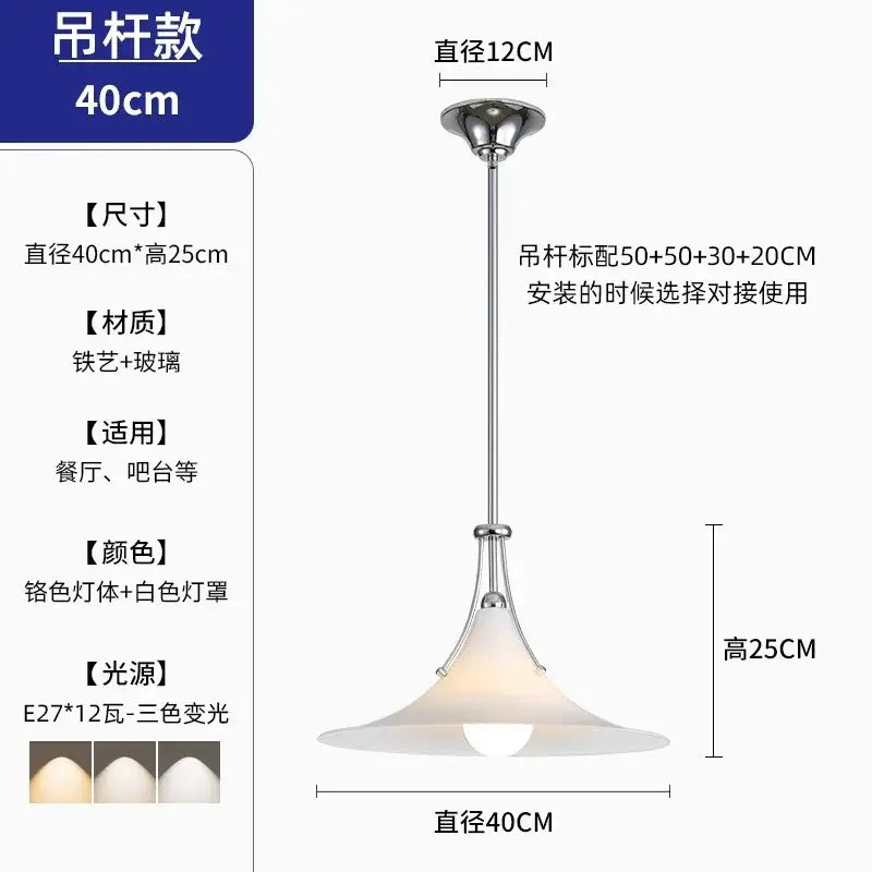 A sleek modern pendant light with polished chrome frame and wide frosted glass shade for kitchen decorbites french medieval led