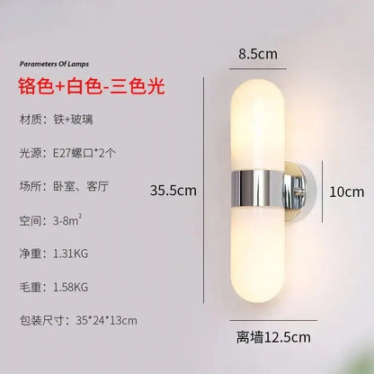 Modern polished chrome led vanity mirror light bathroom sconce with frosted glass shades and warm white illumination