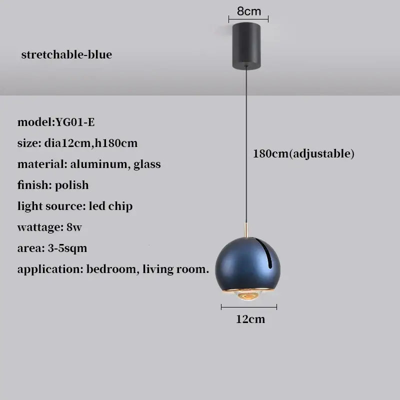 Modern polished metallic adjustable angle pendant light in stretchable blue with aluminum and glass finish for dining room decorbites adjustable angle