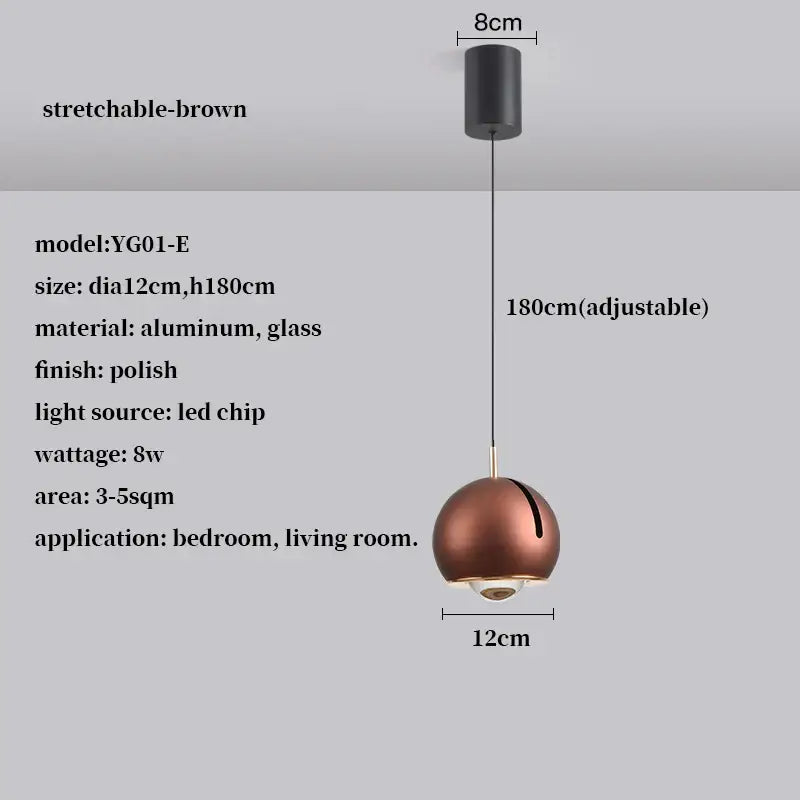 A sleek polished copper pendant light with black mount and 180cm adjustable angle cord for modern dining room decorbites