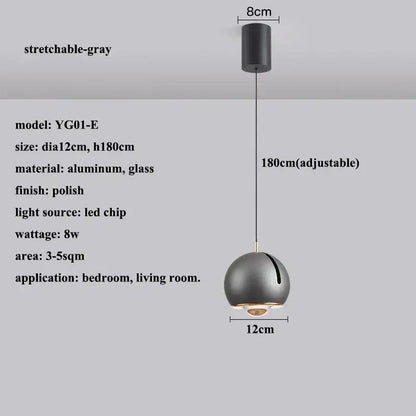 Modern polished metallic adjustable angle pendant light with stretchable gray glass and aluminum finish for dining room decorbites adjustable angle