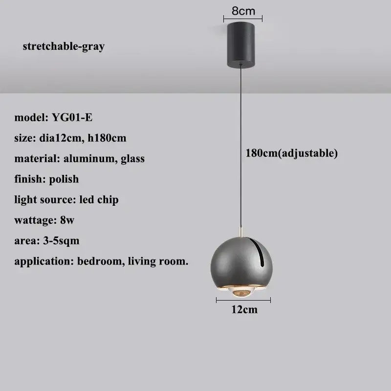 Modern polished metallic adjustable angle pendant light with stretchable gray glass and aluminum finish for dining room decorbites adjustable angle