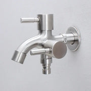 Modern polished stainless steel 304 double faucet wall mount with dual handles for outdoor and kitchen use