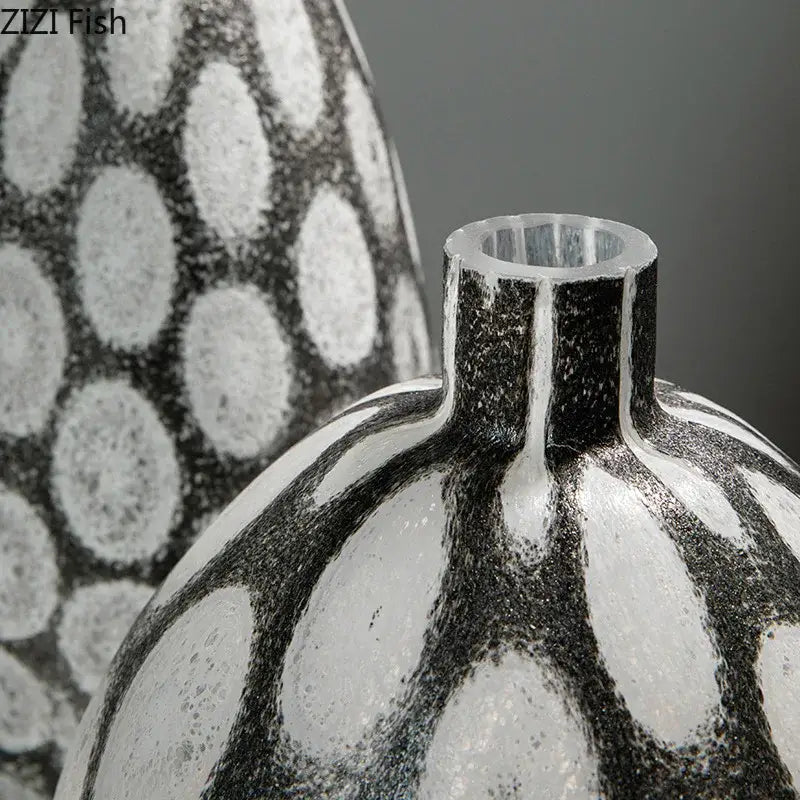 Modern polka dot decorbites bubble glass vase in black and white with a glossy textured finish for living room decor
