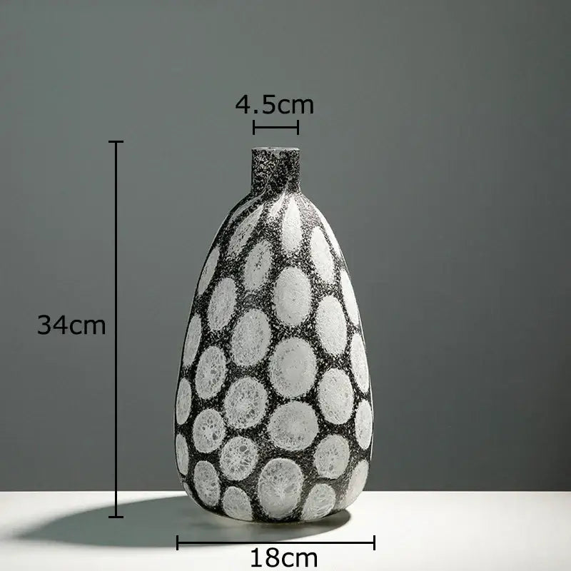 Modern polka dot bubble glass vase in black and white ceramic with textured pattern for living room decorbites bubble glass