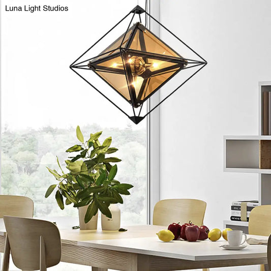 Lámpara colgante moderna Polygon con cristal ámbar/gris ahumado - 1 luz, para comedor, 8"/16" de ancho