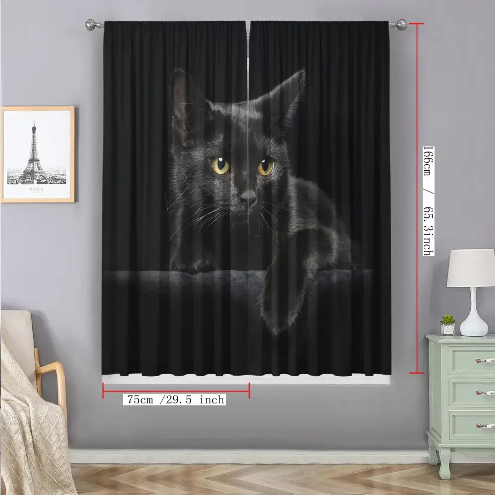 Modern printed decorbites black cat black curtains with striking yellow eyes for bedroom curtain set decor