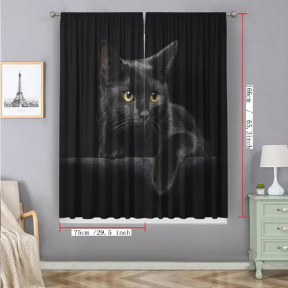Modern printed decorbites black cat black curtains with striking yellow eyes for bedroom curtain set decor