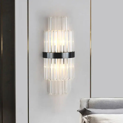 Modern prism black wall mount lamp featuring cascading clear glass tubes in sleek black color for living room use