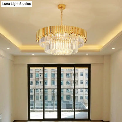 Lámpara de araña moderna Prism Block - Lámpara de cristal y metal con múltiples luces y acabado en latón