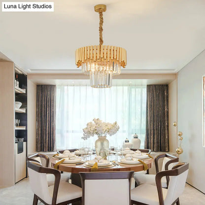 Lámpara de araña moderna Prism Block - Lámpara de cristal y metal con múltiples luces y acabado en latón