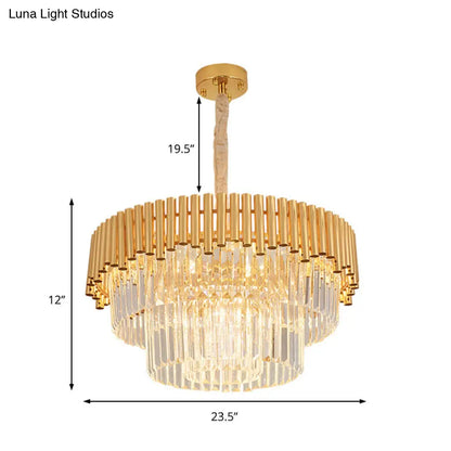 Lámpara de araña moderna Prism Block - Lámpara de cristal y metal con múltiples luces y acabado en latón